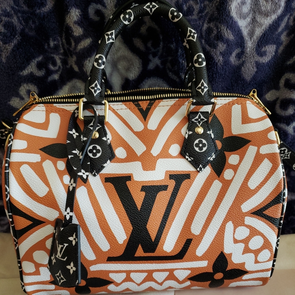 LOUIS VUITTON Crafty Speedy 25 Bandoulière Caramel Black Giant Monogram Bag New - Picture 6 of 17